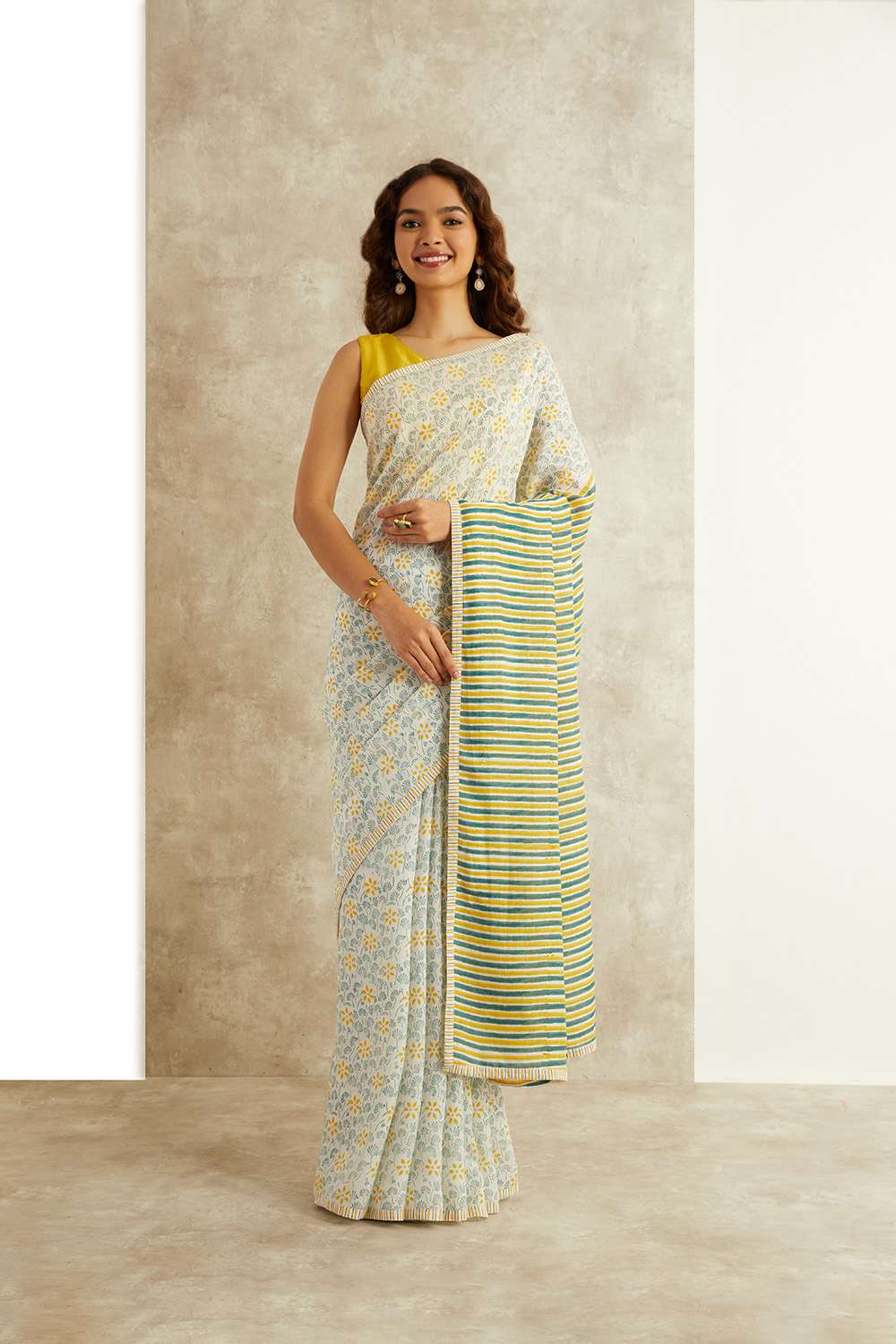 Green Block Printed Viscose Luxe Rajasthan Saree image number null