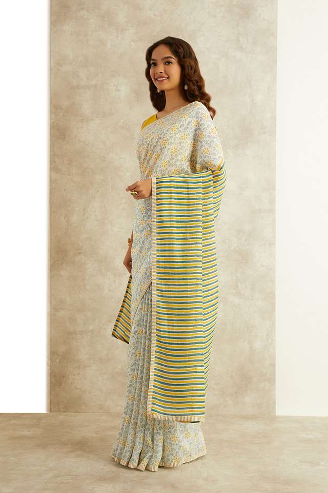 Green Block Printed Viscose Luxe Rajasthan Saree thumbnail image number null