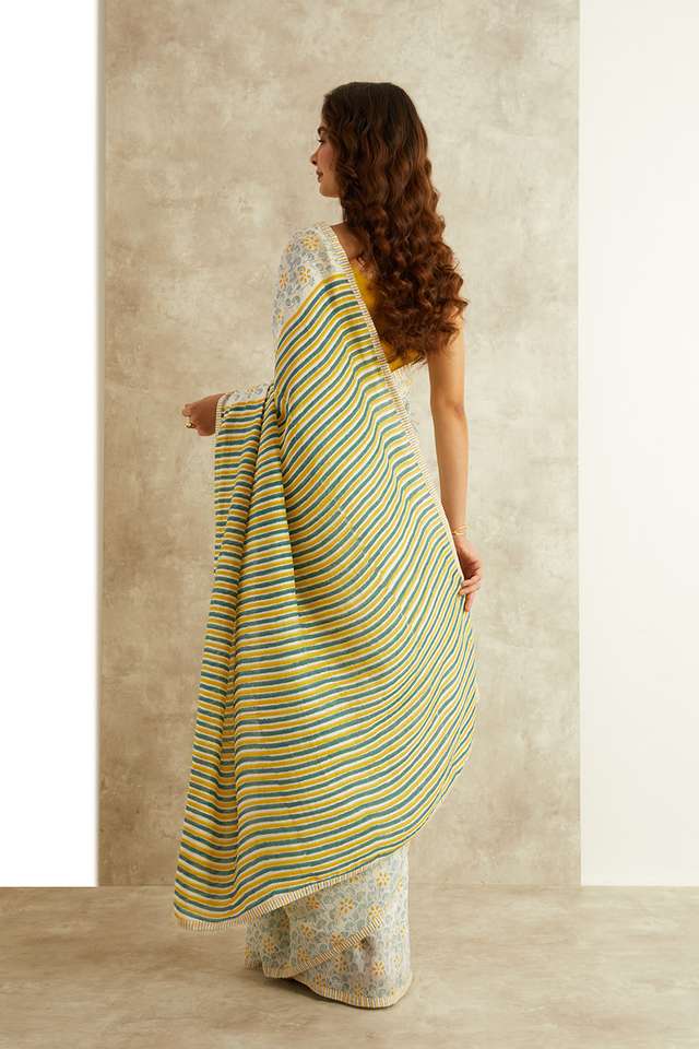 Green Block Printed Viscose Luxe Rajasthan Saree thumbnail image number null