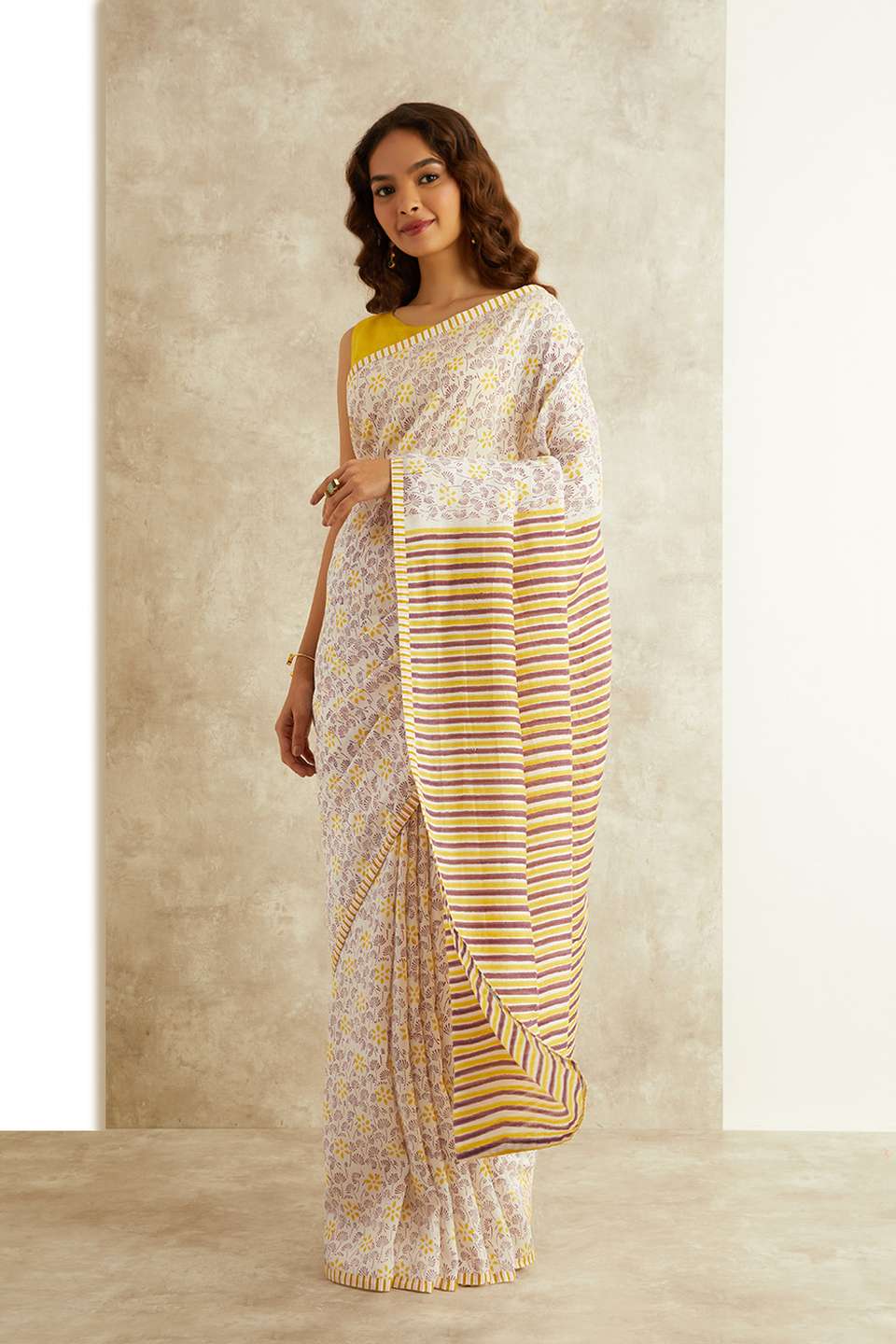 Violet Block Printed Viscose Luxe Rajasthan Saree