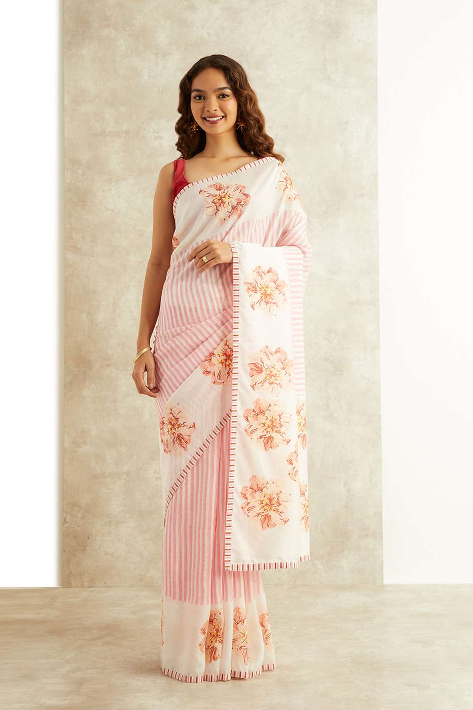 White Block Printed Viscose Luxe Rajasthan Saree