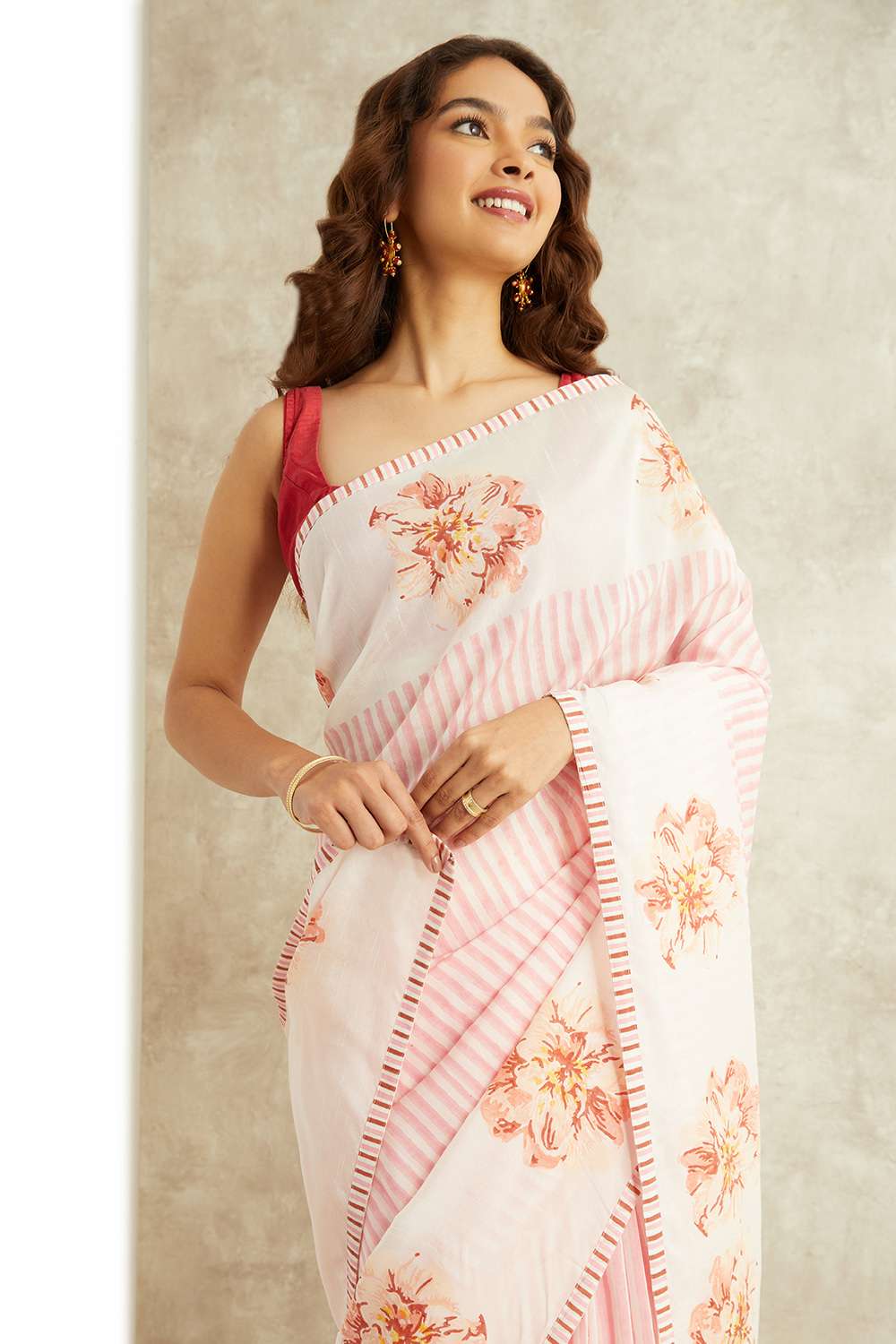 White Block Printed Viscose Luxe Rajasthan Saree image number null