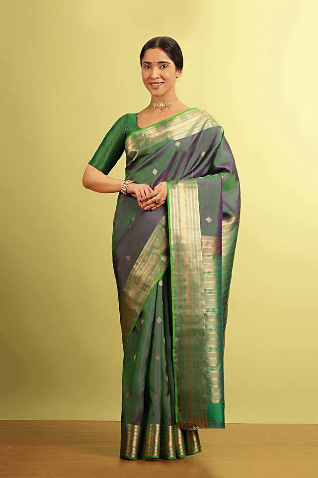 Green Woven Silk Viscose Saree image number