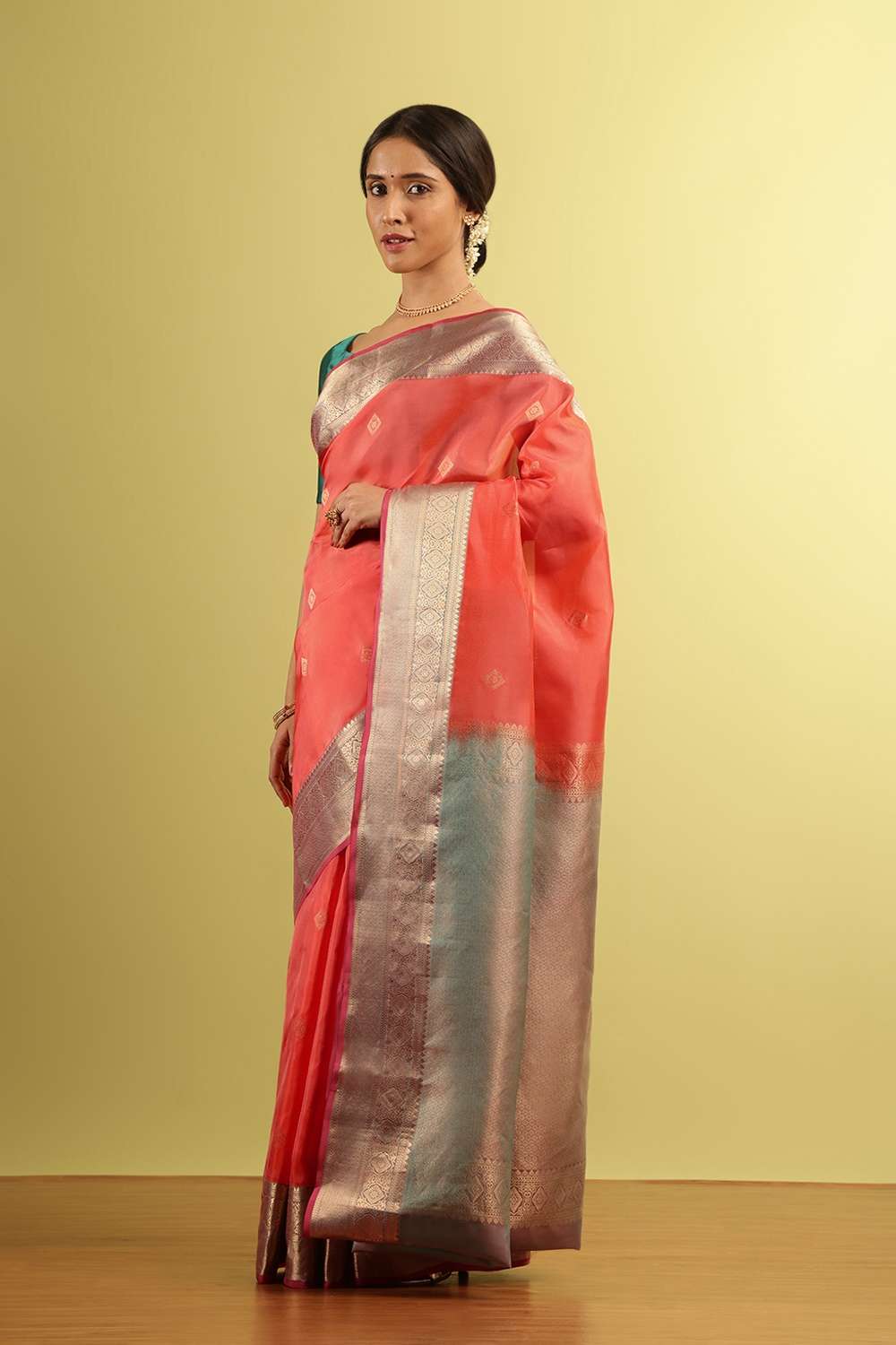Orange Woven Silk Viscose Saree image number null