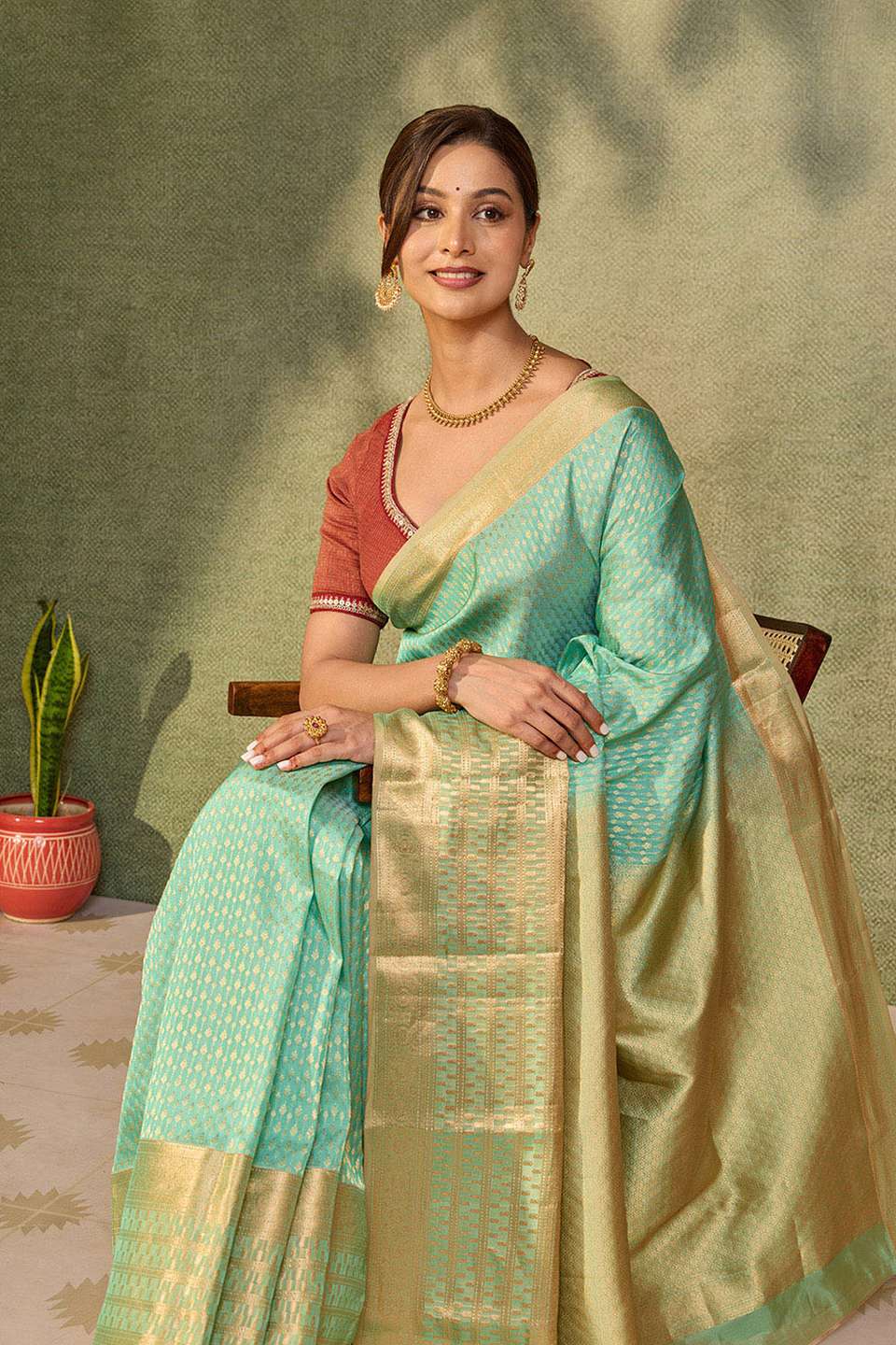 Light Green Woven Kanjivaram  Silk Viscose Saree
