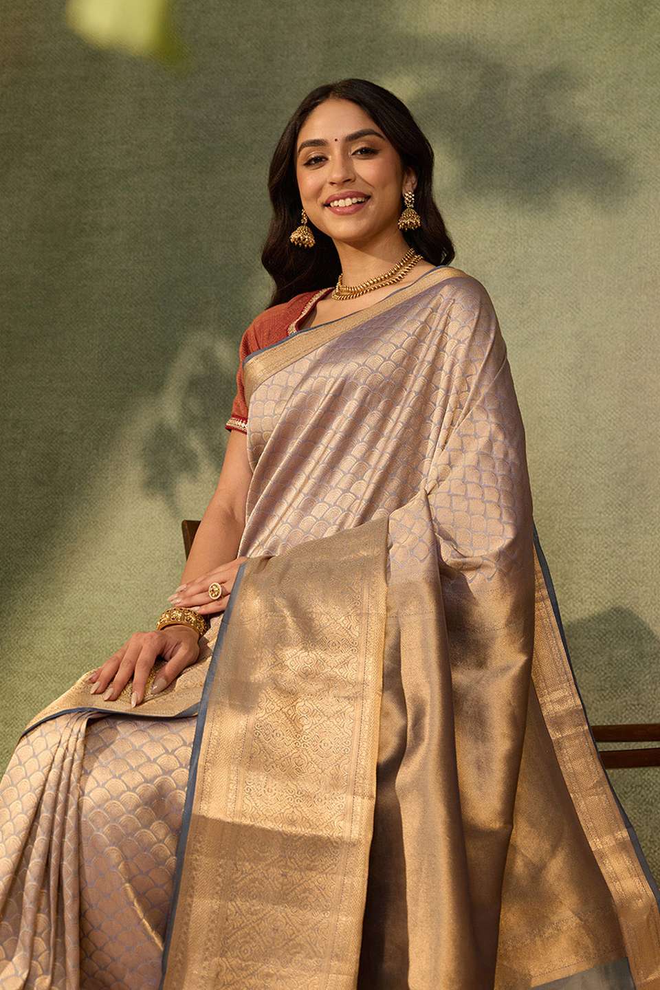 Light Blue Woven Kanjivaram Inspired Design Silk Viscose Saree