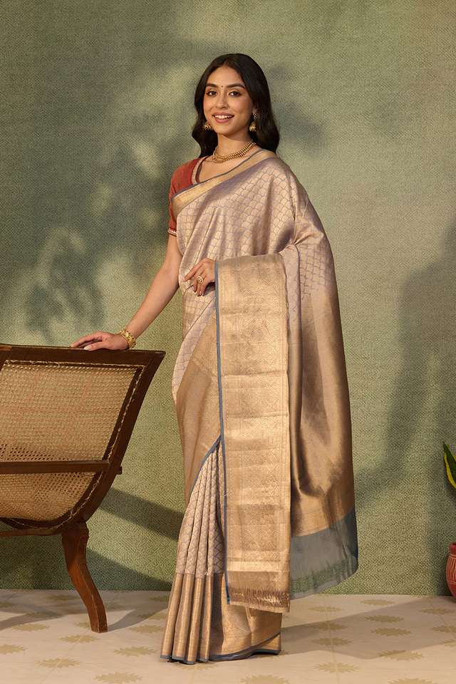 Light Blue Woven Kanjivaram Inspired Design Silk Viscose Saree thumbnail image number null