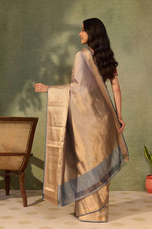 Light Blue Woven Kanjivaram Inspired Design Silk Viscose Saree thumbnail image number null