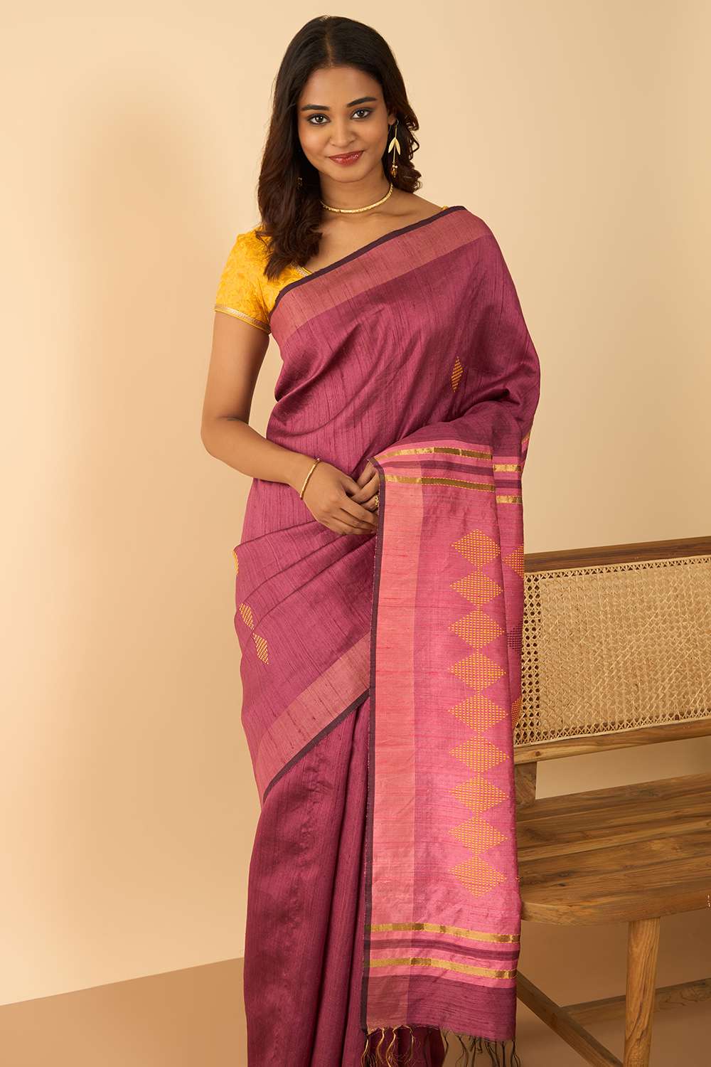 Purple Bhagalpur Woven Pure Silk Saree image number null