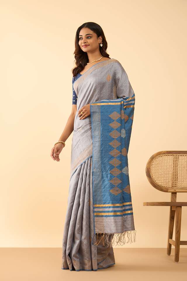 Grey Bhagalpur Woven Pure Silk Saree image number