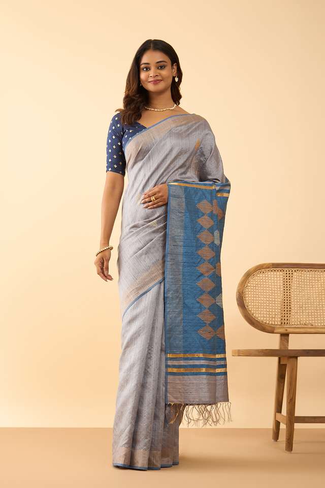 Grey Bhagalpur Woven Pure Silk Saree thumbnail image number null