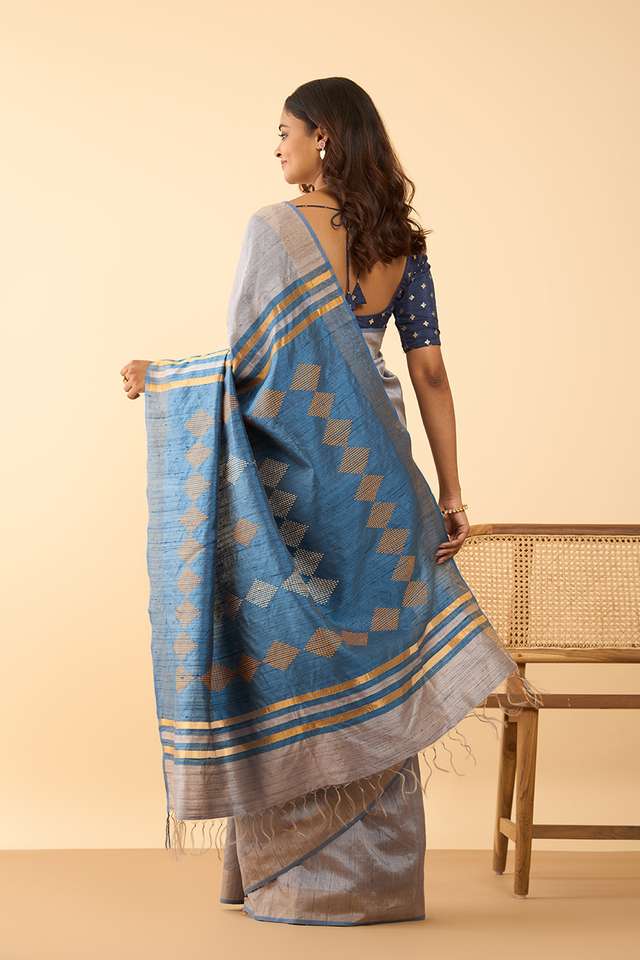 Grey Bhagalpur Woven Pure Silk Saree thumbnail image number null