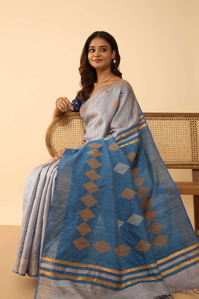 Grey Bhagalpur Woven Pure Silk Saree thumbnail image number null