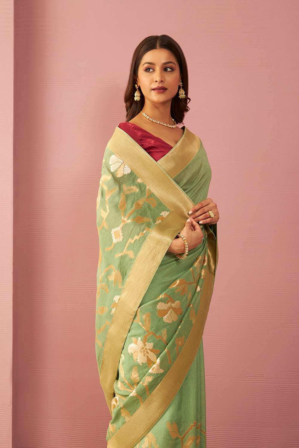 Light Green Luxe Viscose Woven Design Saree image number null