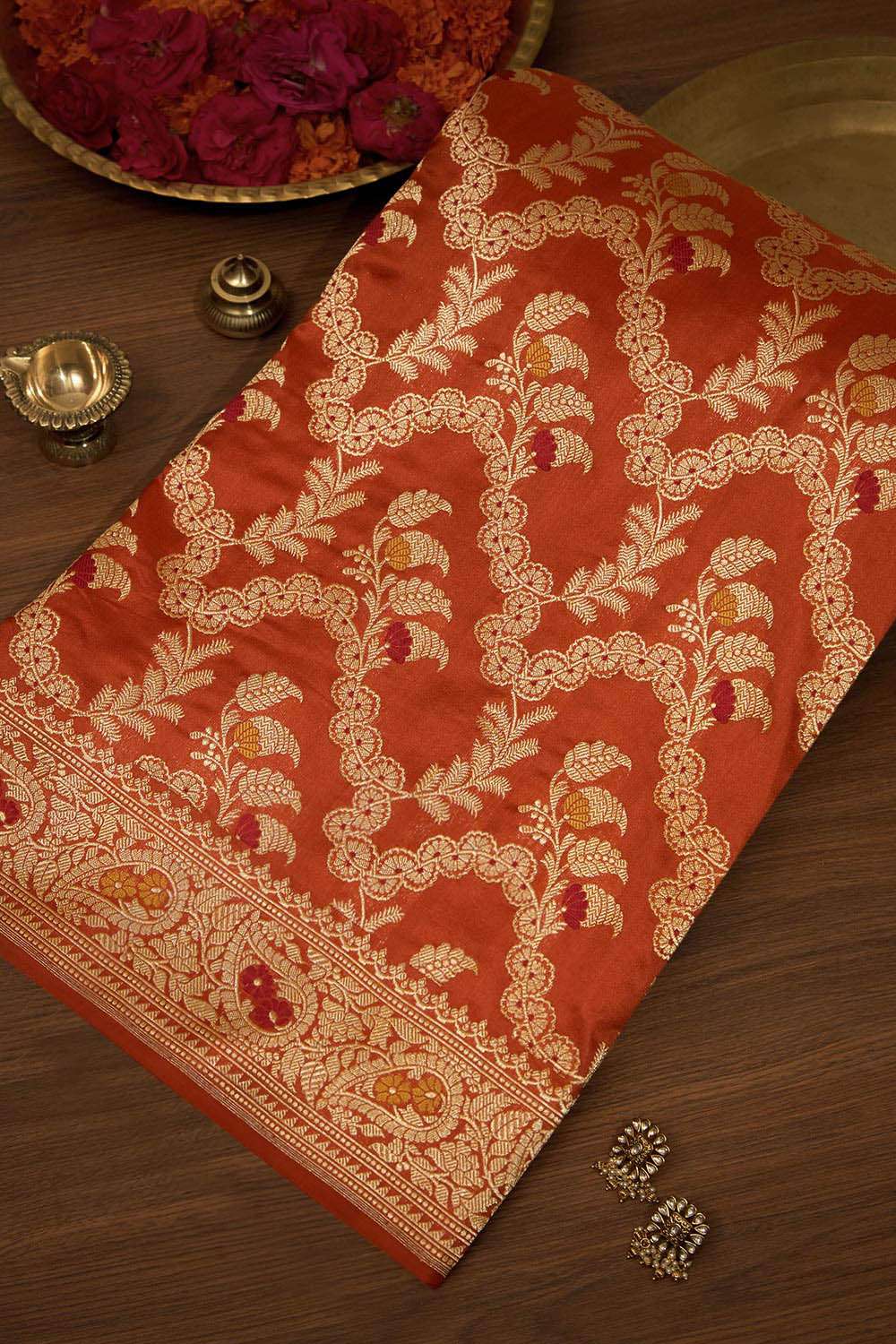 Orange Pure Silk Kadwa Banarasi Saree image number null