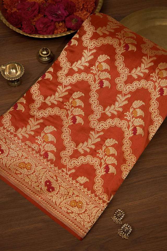 Orange Pure Silk Kadwa Banarasi Saree image number
