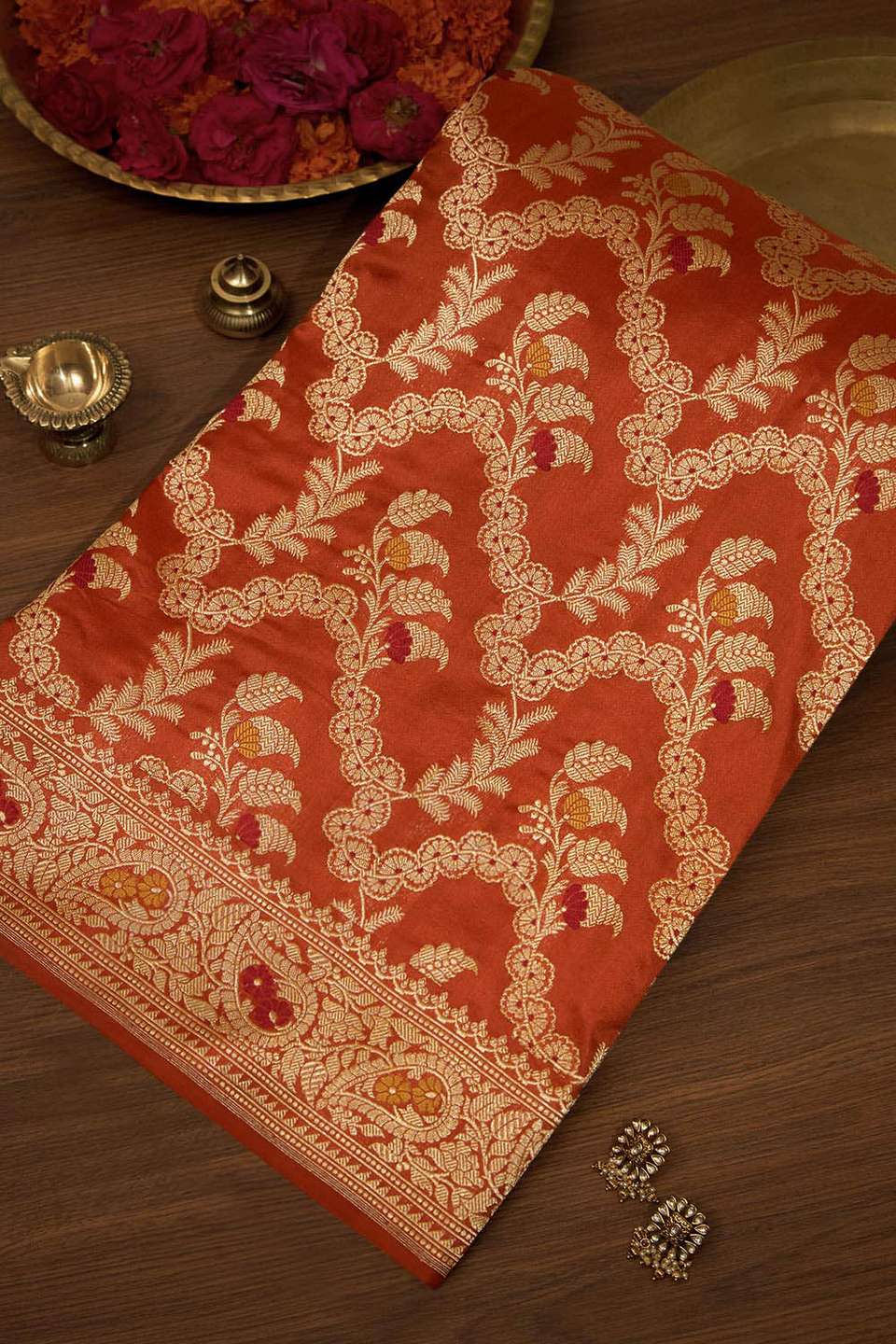 Orange Pure Silk Kadwa Banarasi Saree