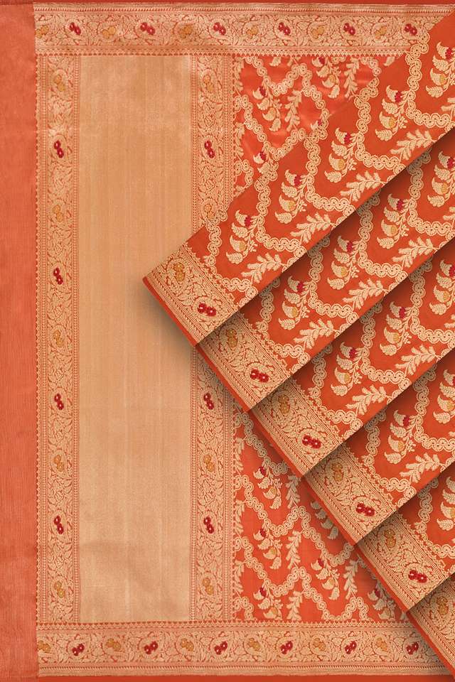 Orange Pure Silk Kadwa Banarasi Saree thumbnail image number null