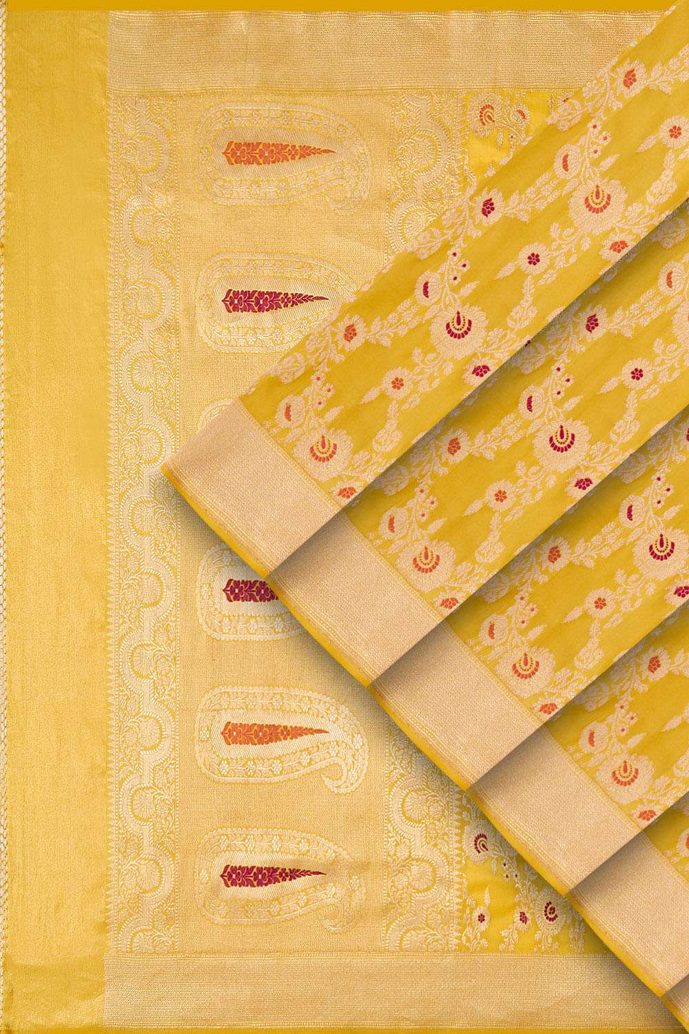 Yellow Pure Silk Kadwa Banarasi Saree image number null