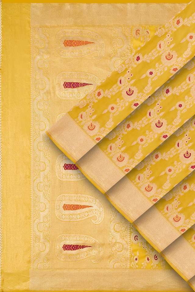 Yellow Pure Silk Kadwa Banarasi Saree thumbnail image number null