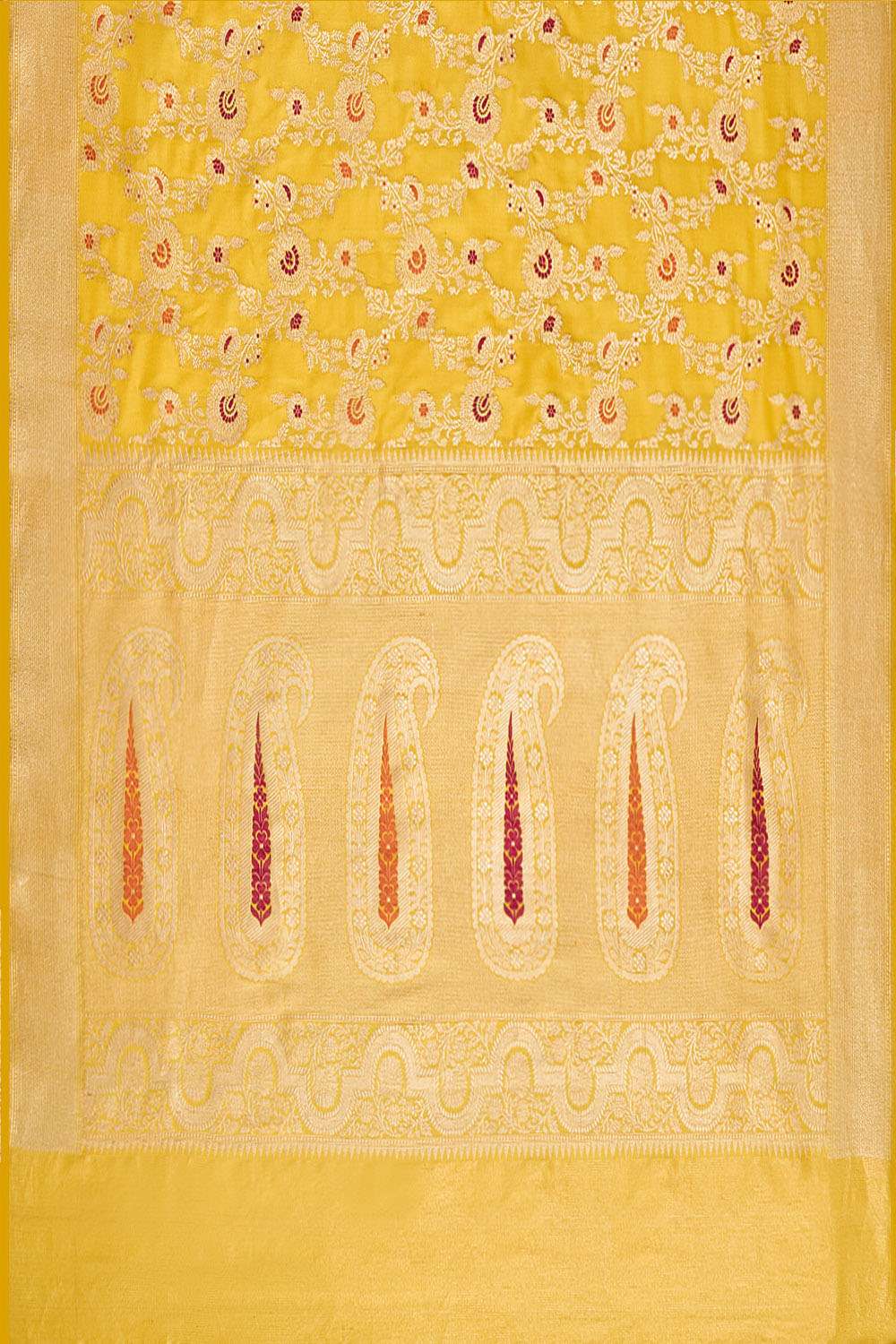 Yellow Pure Silk Kadwa Banarasi Saree image number null
