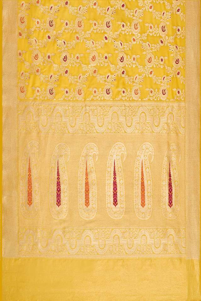 Yellow Pure Silk Kadwa Banarasi Saree thumbnail image number null