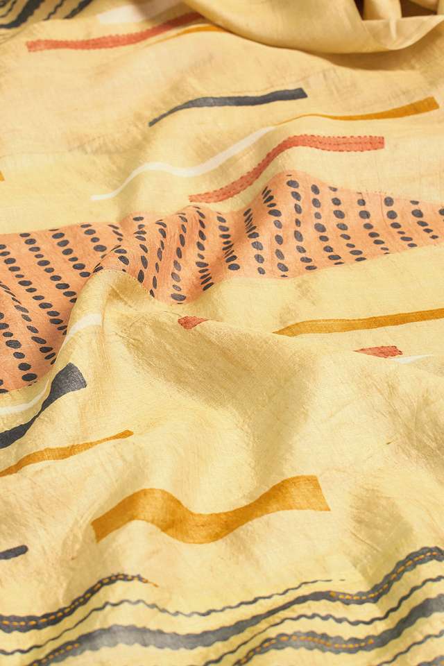 Beige Chattisgarh Pure Tussar Silk Hand Painted Saree thumbnail image number null