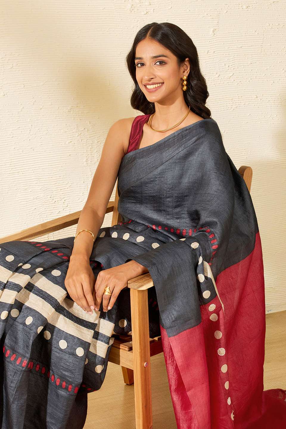 Black Chattisgarh Pure Tussar Silk Hand Painted Saree