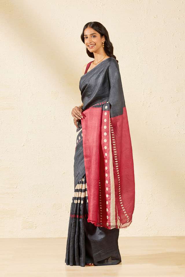 Black Chattisgarh Pure Tussar Silk Hand Painted Saree thumbnail image number null