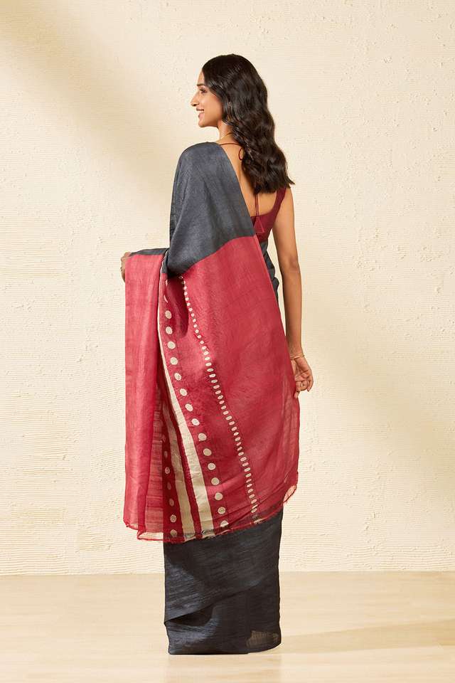 Black Chattisgarh Pure Tussar Silk Hand Painted Saree thumbnail image number null