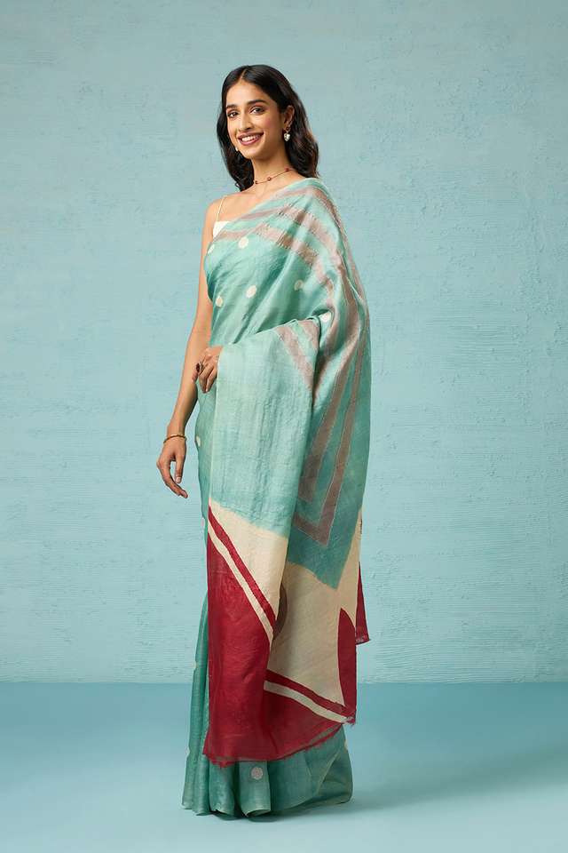 Light Green Chattisgarh Pure Tussar Silk Hand Painted Saree thumbnail image number null