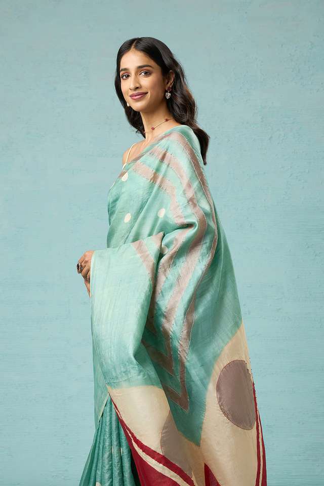Light Green Chattisgarh Pure Tussar Silk Hand Painted Saree thumbnail image number null