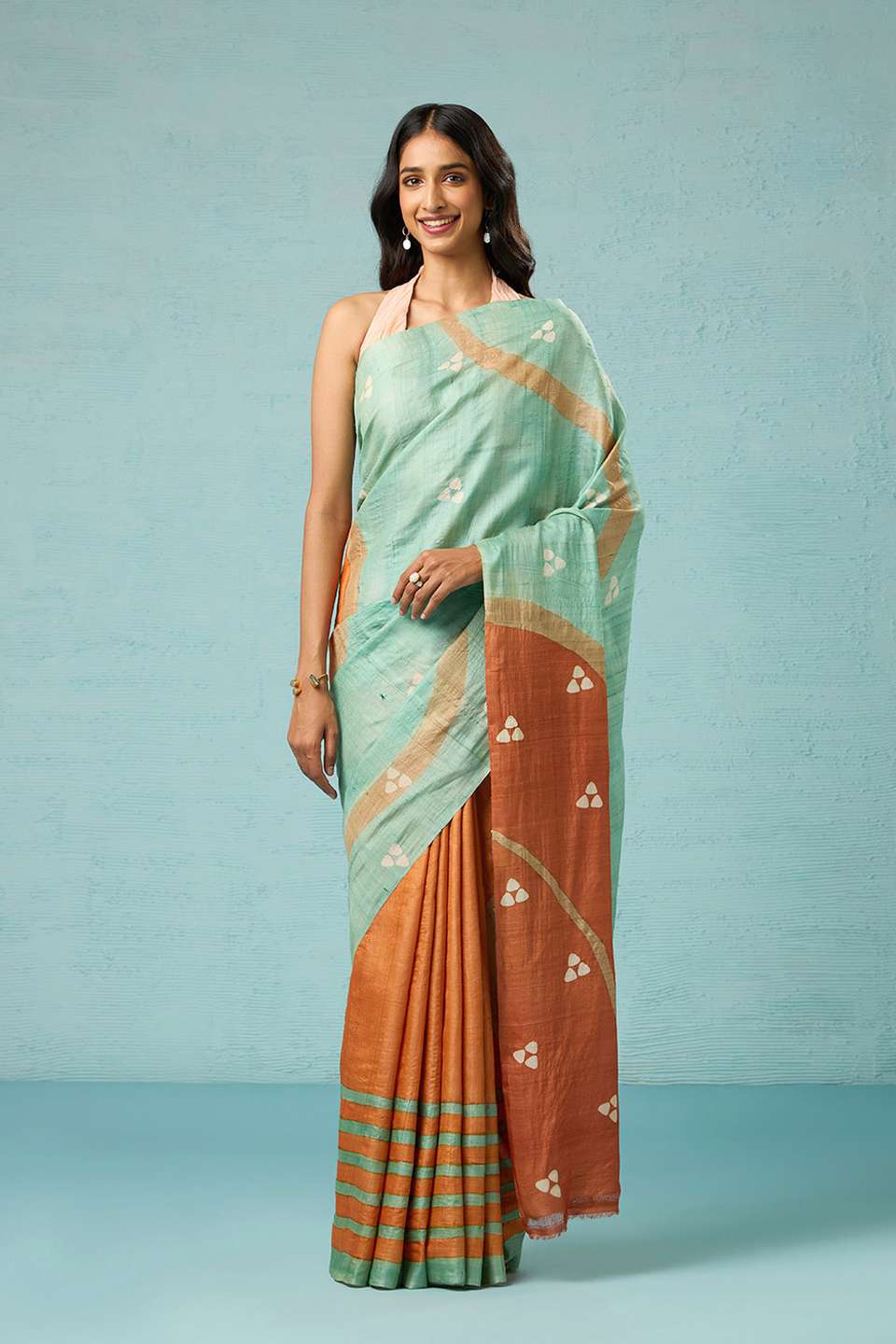 Orange Chattisgarh Pure Tussar Silk Hand Painted Saree