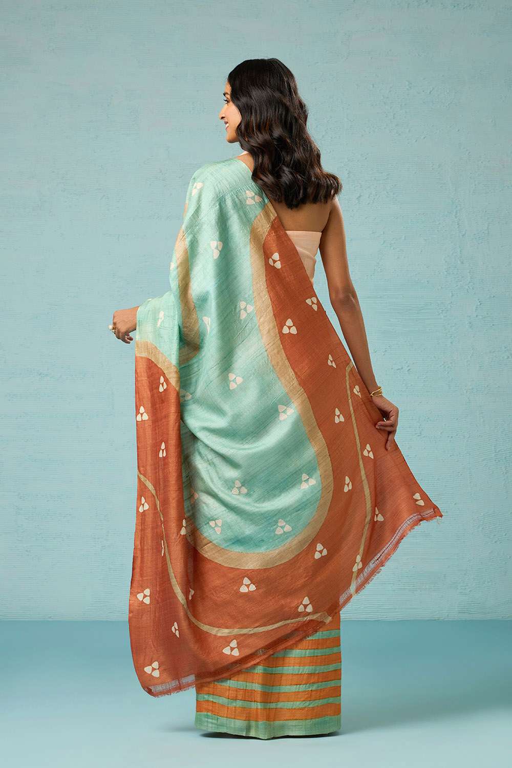 Orange Chattisgarh Pure Tussar Silk Hand Painted Saree image number null