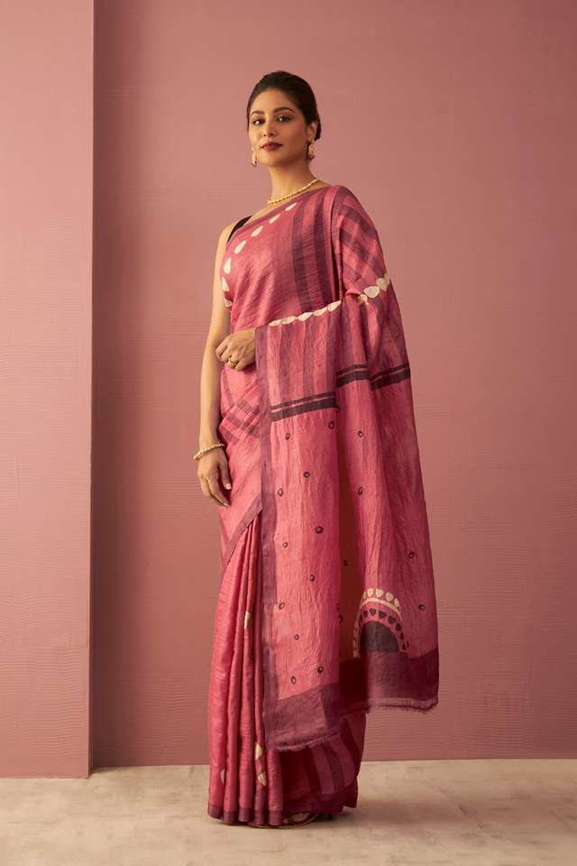 Pink Chattisgarh Pure Tussar Silk Hand Painted Saree thumbnail image number null