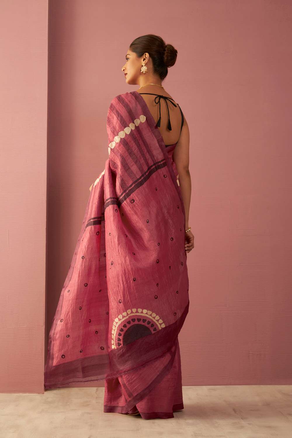 Pink Chattisgarh Pure Tussar Silk Hand Painted Saree image number null