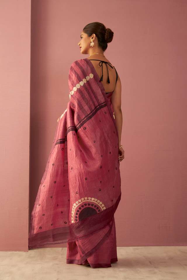 Pink Chattisgarh Pure Tussar Silk Hand Painted Saree thumbnail image number null
