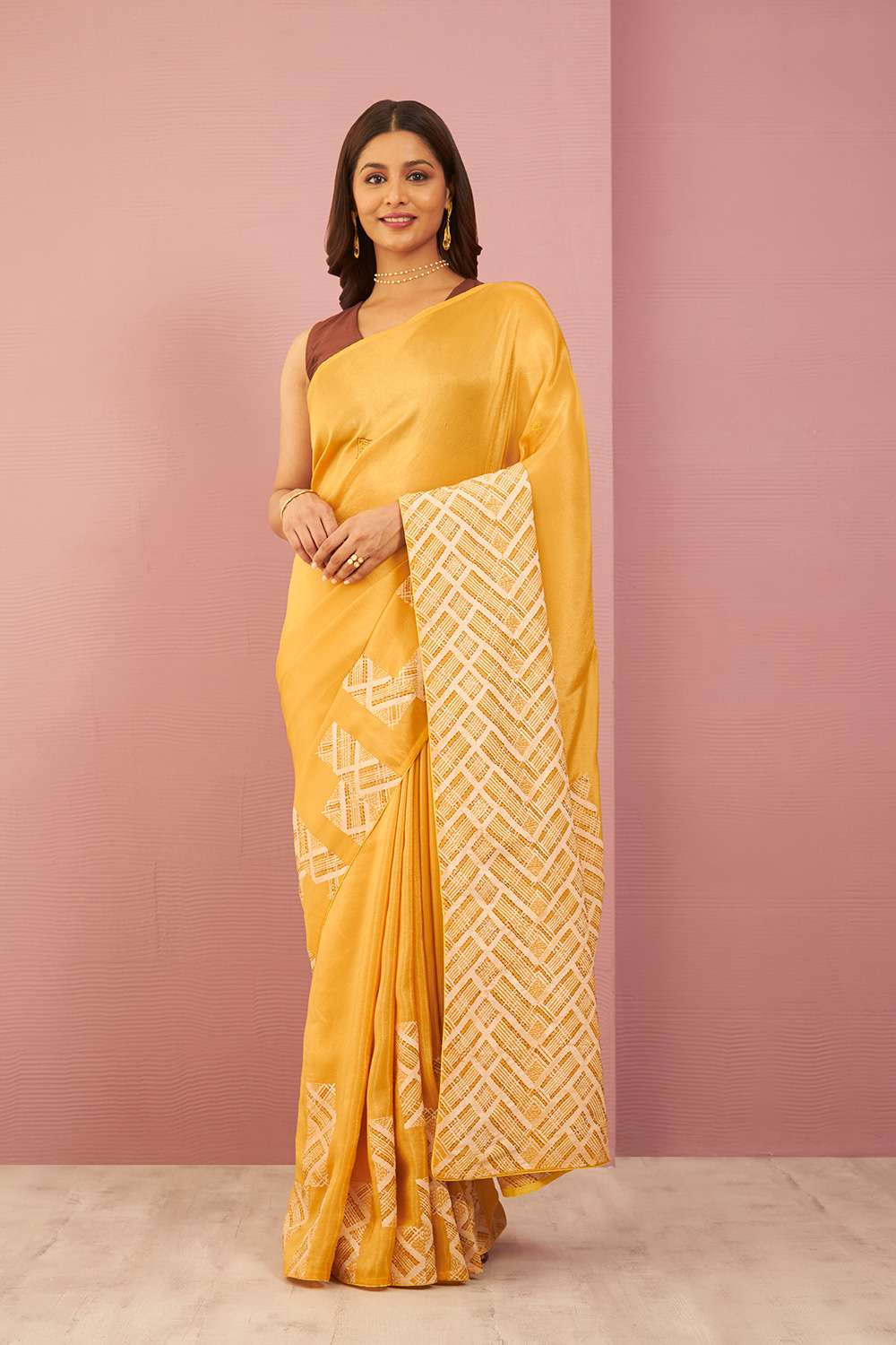 Yellow Pure Tissue Organza Printed Embroidery Saree image number null