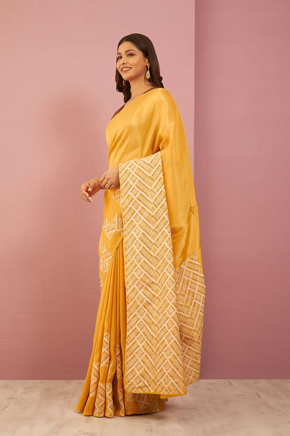 Yellow Pure Tissue Organza Printed Embroidery Saree image number null