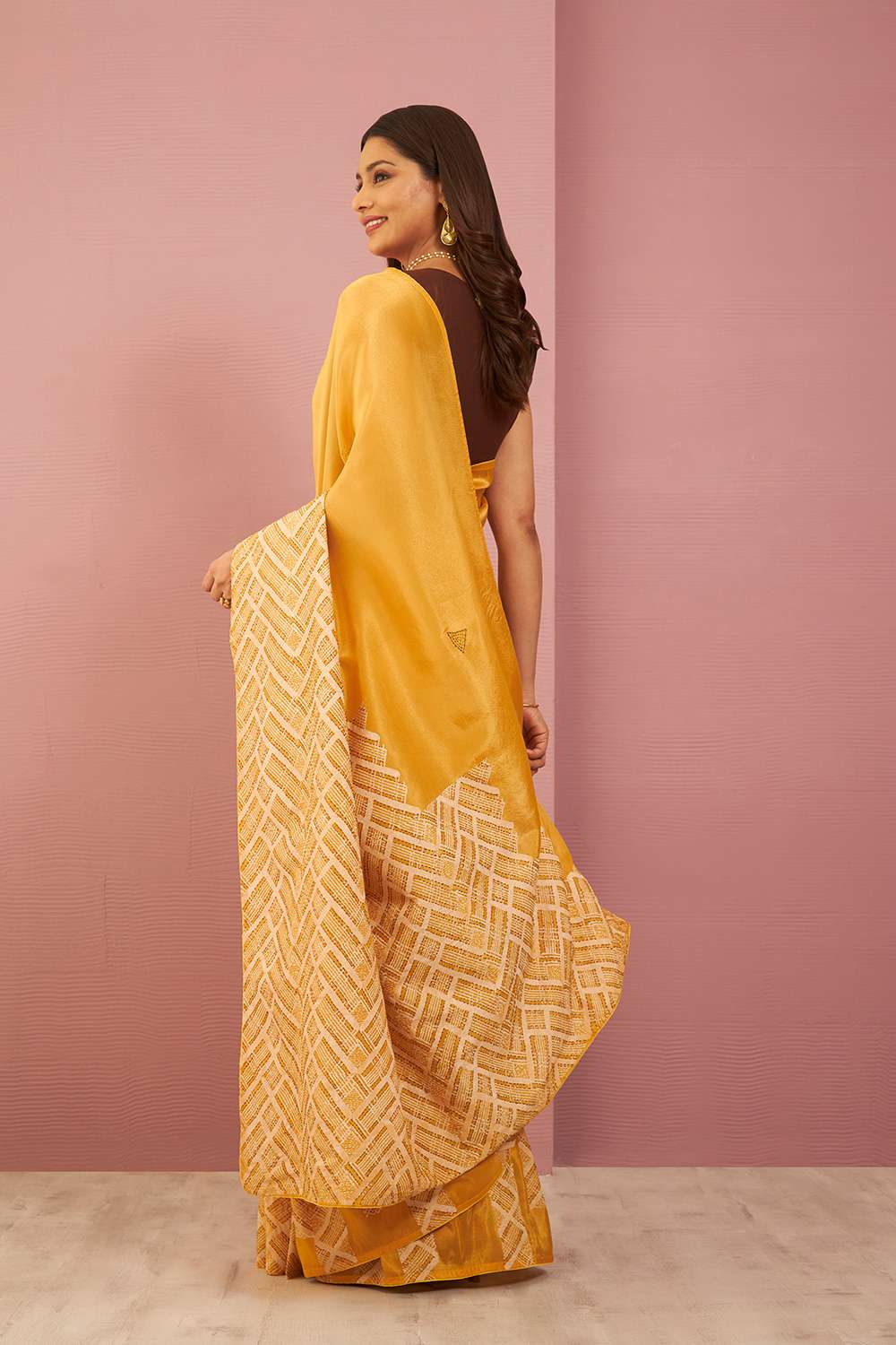 Yellow Pure Tissue Organza Printed Embroidery Saree image number null