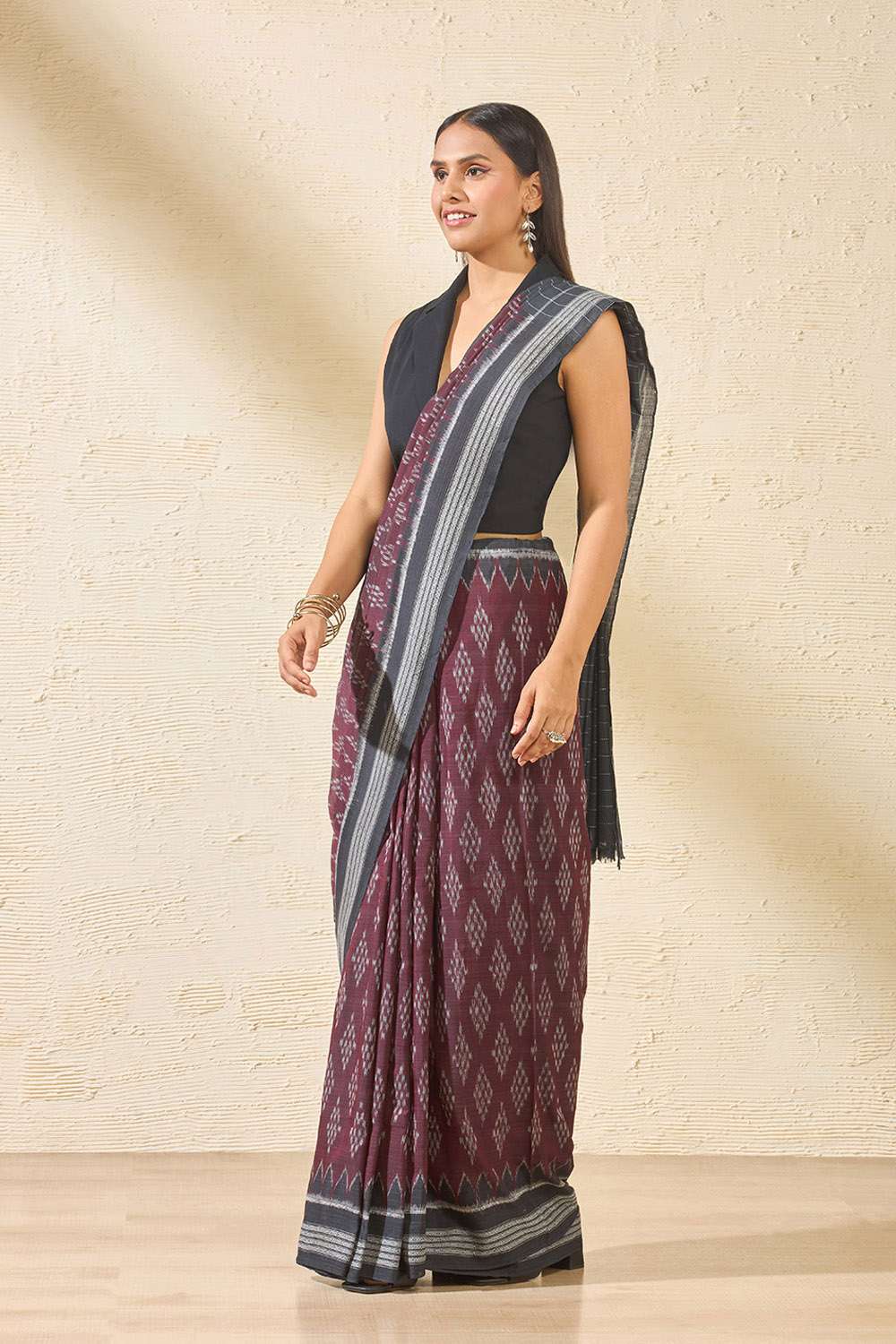 Dark Red Odisha Pure Cotton Ikat Saree image number null