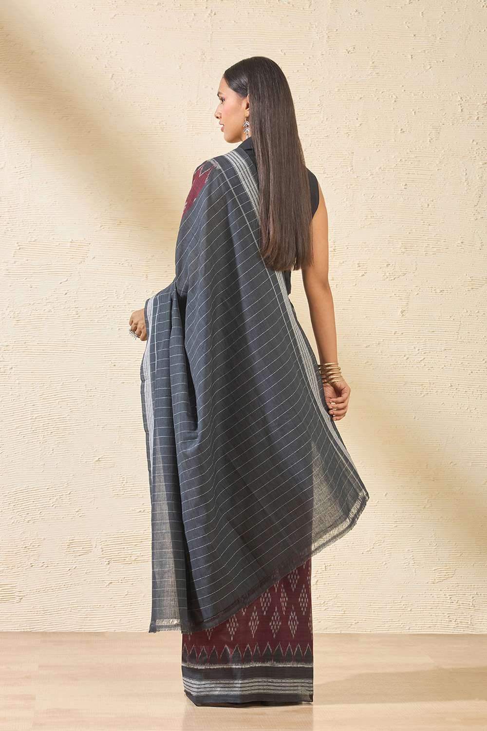 Dark Red Odisha Pure Cotton Ikat Saree image number null