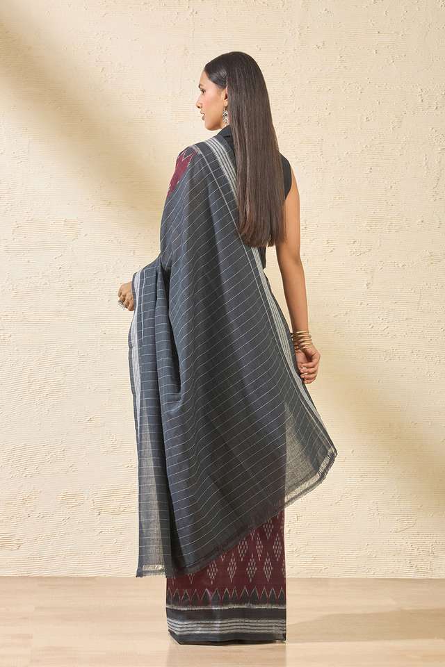 Dark Red Odisha Pure Cotton Ikat Saree thumbnail image number null