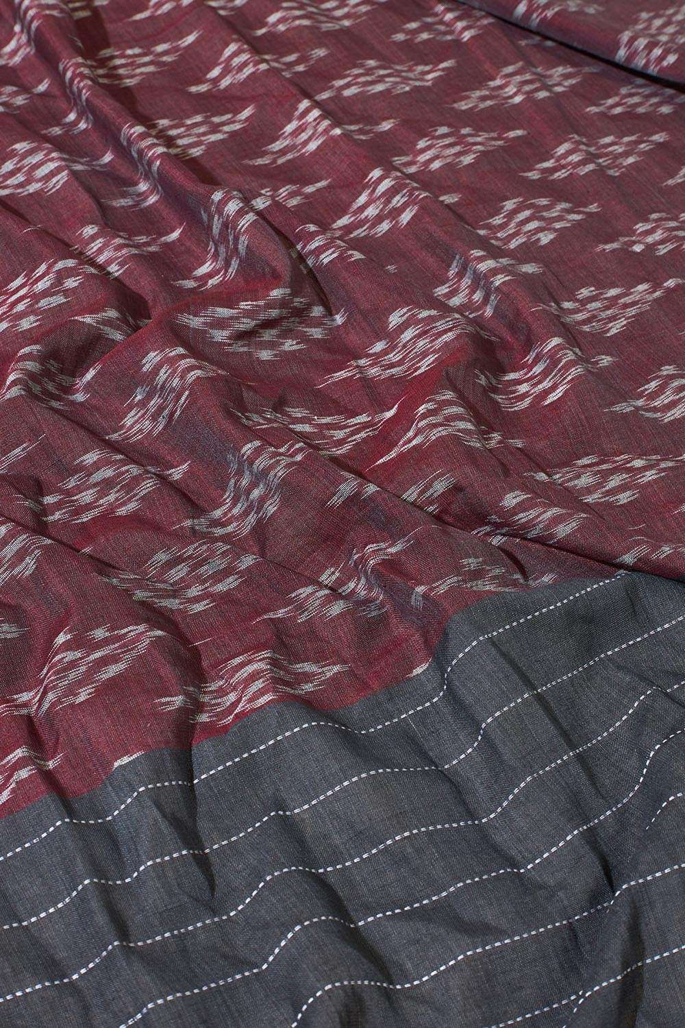 Dark Red Odisha Pure Cotton Ikat Saree image number null