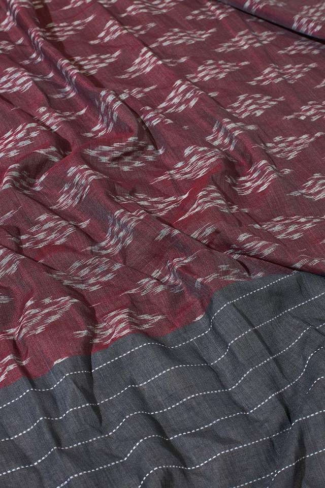 Dark Red Odisha Pure Cotton Ikat Saree thumbnail image number null