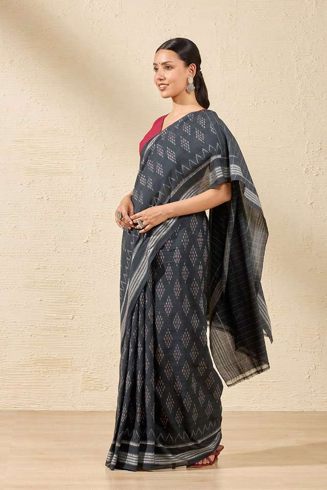 Black Odisha Pure Cotton Ikat Saree image number