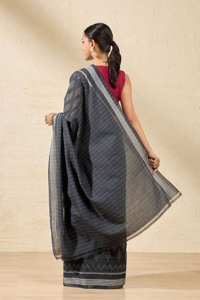 Black Odisha Pure Cotton Ikat Saree thumbnail image number null