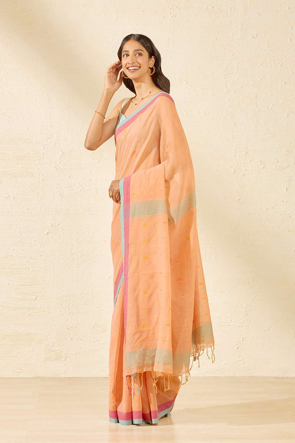 Orange Bengal Pure Cotton Jamdani Saree image number null