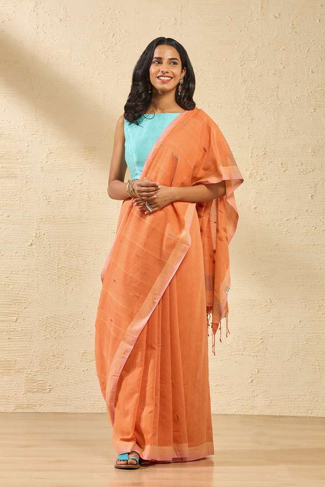 Orange Bengal Pure Cotton Jamdani Saree image number