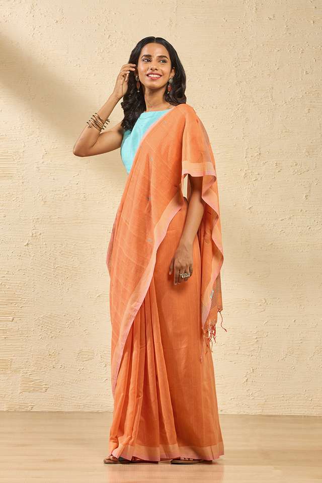 Orange Bengal Pure Cotton Jamdani Saree thumbnail image number null